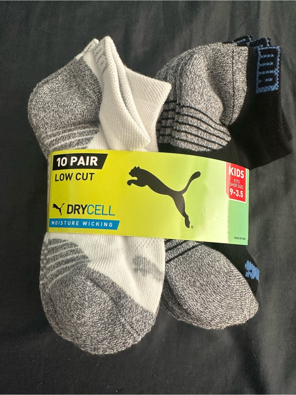 Puma Kids Low-Cut Athletic Socks - White, Gray, Black